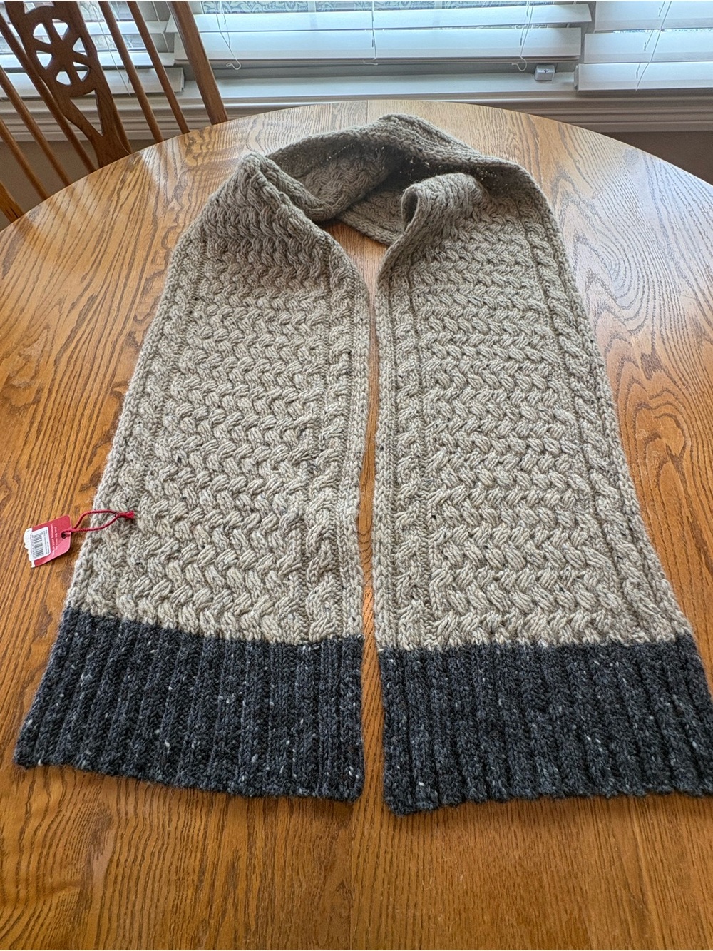 Avoca NWT Cable Knit Irish Wool Scarf Beige Grey